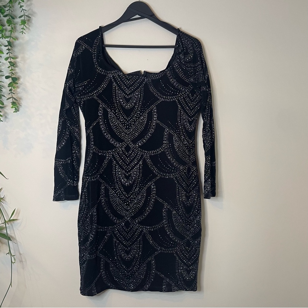 Le Chateau Black Dress with Silver Sparkle Accents